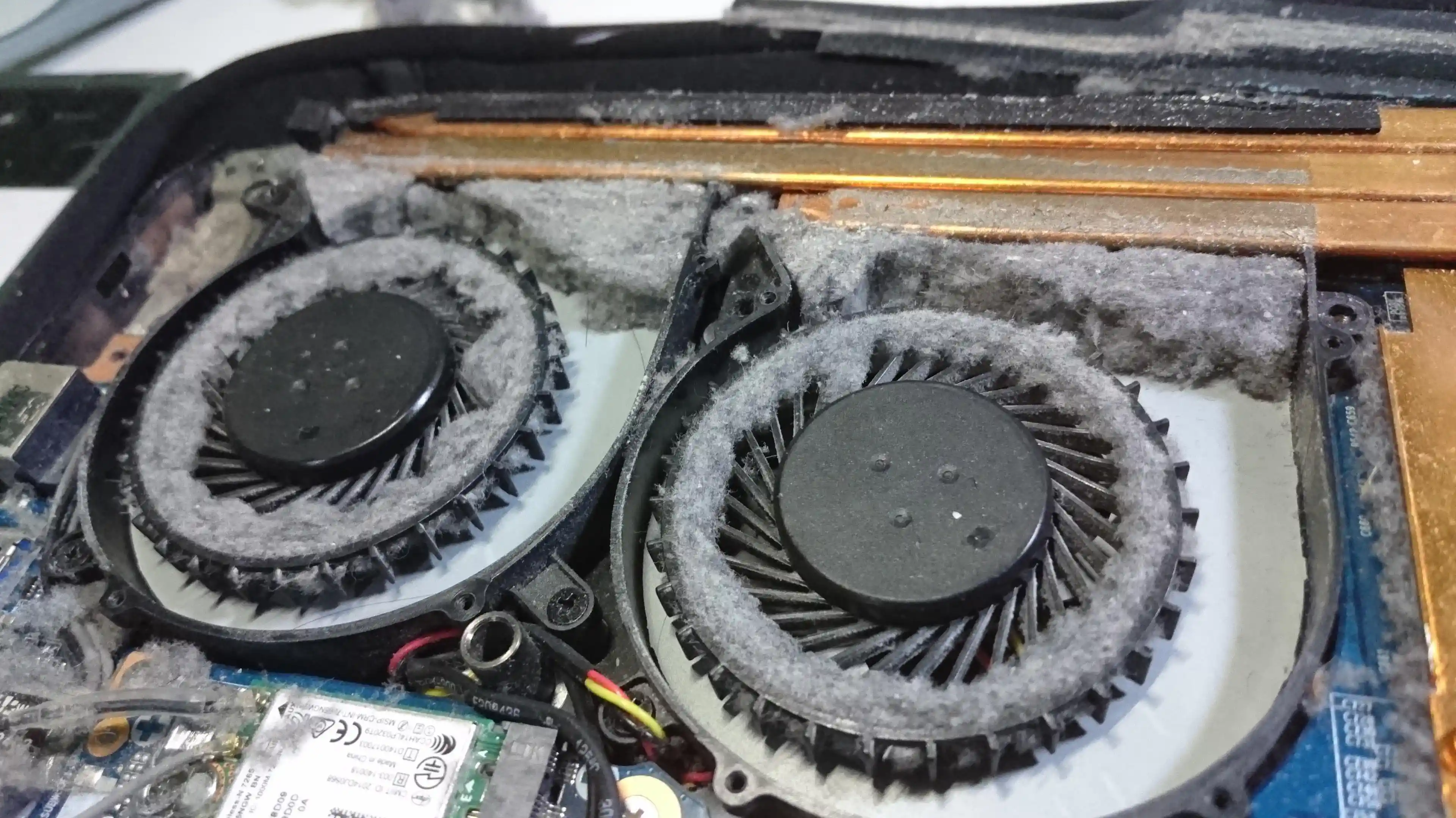 Лопасти вентиляторов ноутбука полностью забиты комками пыли